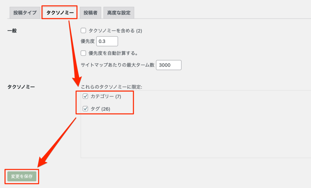 XMLサイトマップ タクソノミー